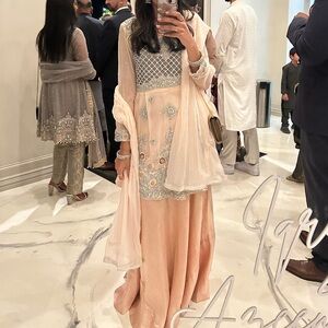 Peplum shirt with Jamawar Lehnga